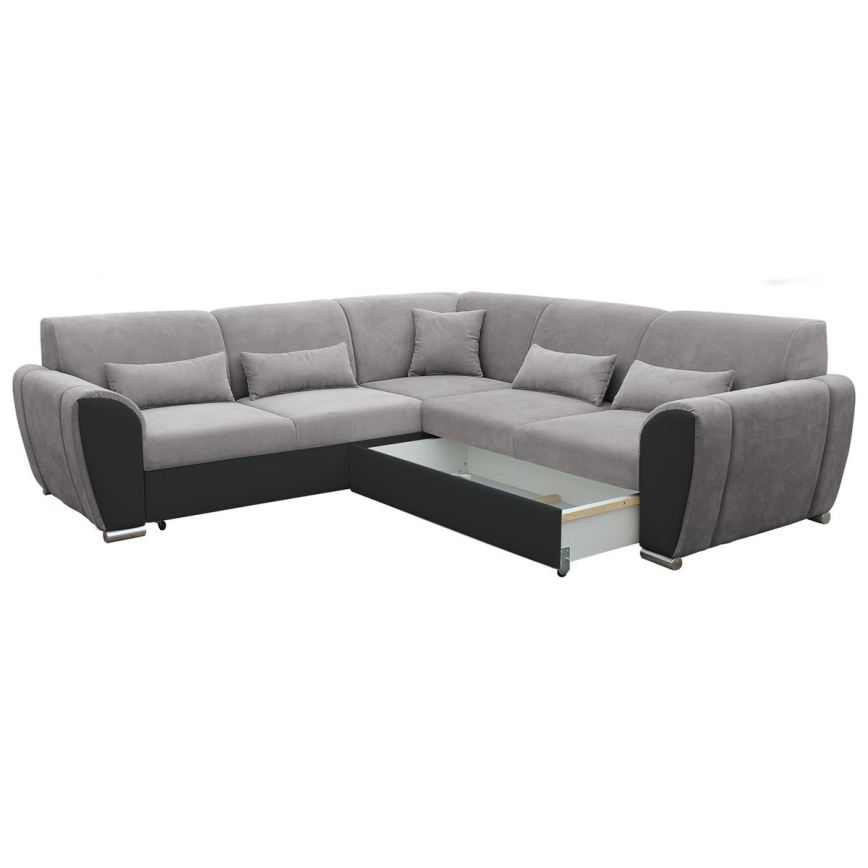 Ausziehbares Ecksofa mit Stauraum in L-Form VISEU rechts grau/schwarz