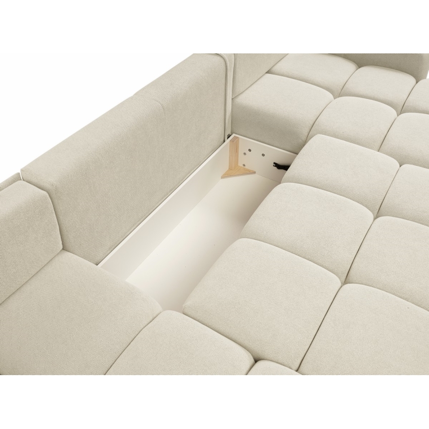 Ausziehbares, gepolstertes U-Ecksofa mit Stauraum ALMADA, Beige