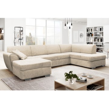 Ausziehbares U-Ecksofa SERPA, rechts, mit Schlaffunktion und Stauraum, Beige
