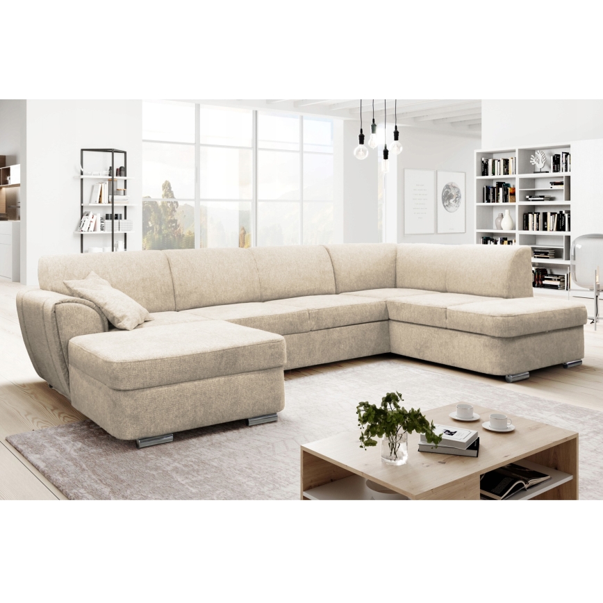 Ausziehbares U-Ecksofa SERPA, rechts, mit Schlaffunktion und Stauraum, Beige