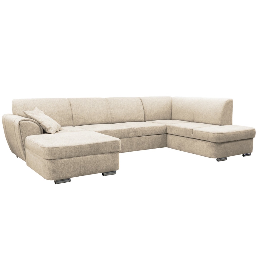 Ausziehbares U-Ecksofa SERPA, rechts, mit Schlaffunktion und Stauraum, Beige