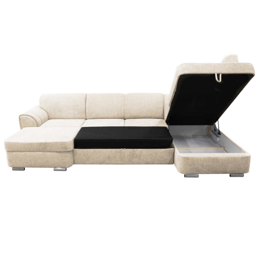 Ausziehbares U-Ecksofa SERPA, rechts, mit Schlaffunktion und Stauraum, Beige