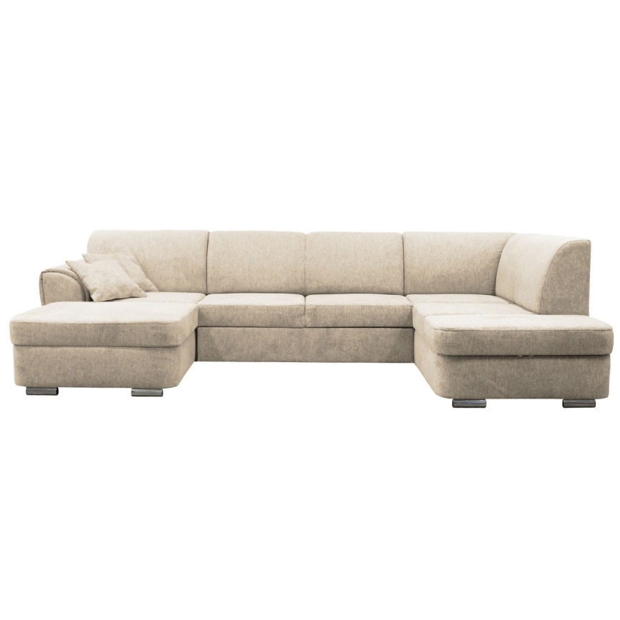 Ausziehbares U-Ecksofa SERPA, rechts, mit Schlaffunktion und Stauraum, Beige