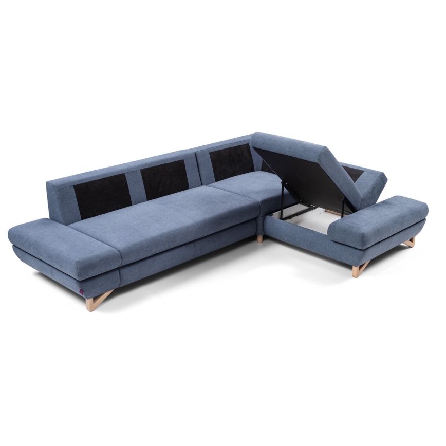 AVESTA Ecksofa mit Schlaffunktion und Stauraum, L‑Form, rechts, blau