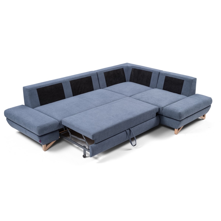AVESTA Ecksofa mit Schlaffunktion und Stauraum, L‑Form, rechts, blau