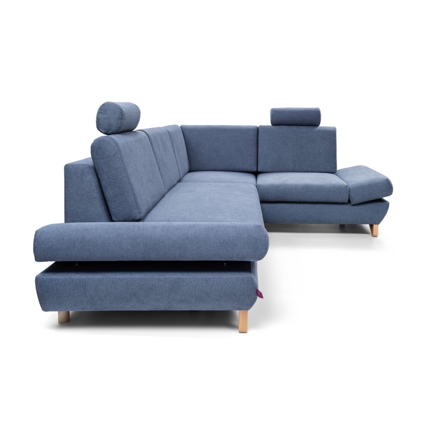 AVESTA Ecksofa mit Schlaffunktion und Stauraum, L‑Form, rechts, blau