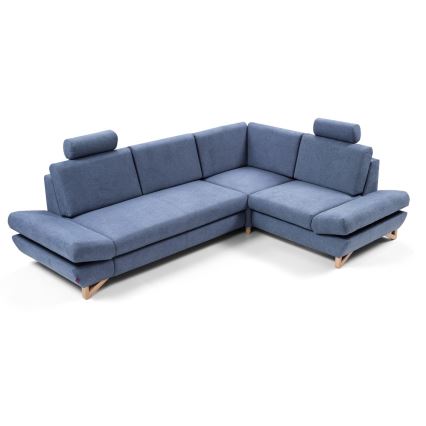 AVESTA Ecksofa mit Schlaffunktion und Stauraum, L‑Form, rechts, blau