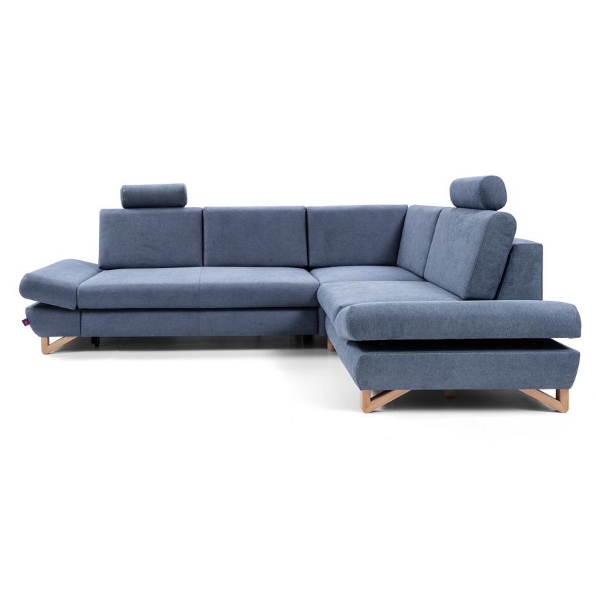 AVESTA Ecksofa mit Schlaffunktion und Stauraum, L‑Form, rechts, blau