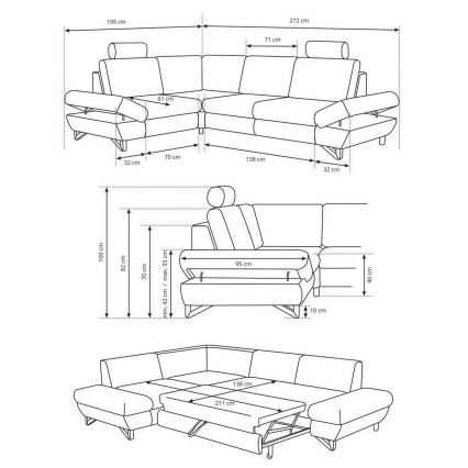 AVESTA Ecksofa mit Schlaffunktion und Stauraum, L‑Form, rechts, blau