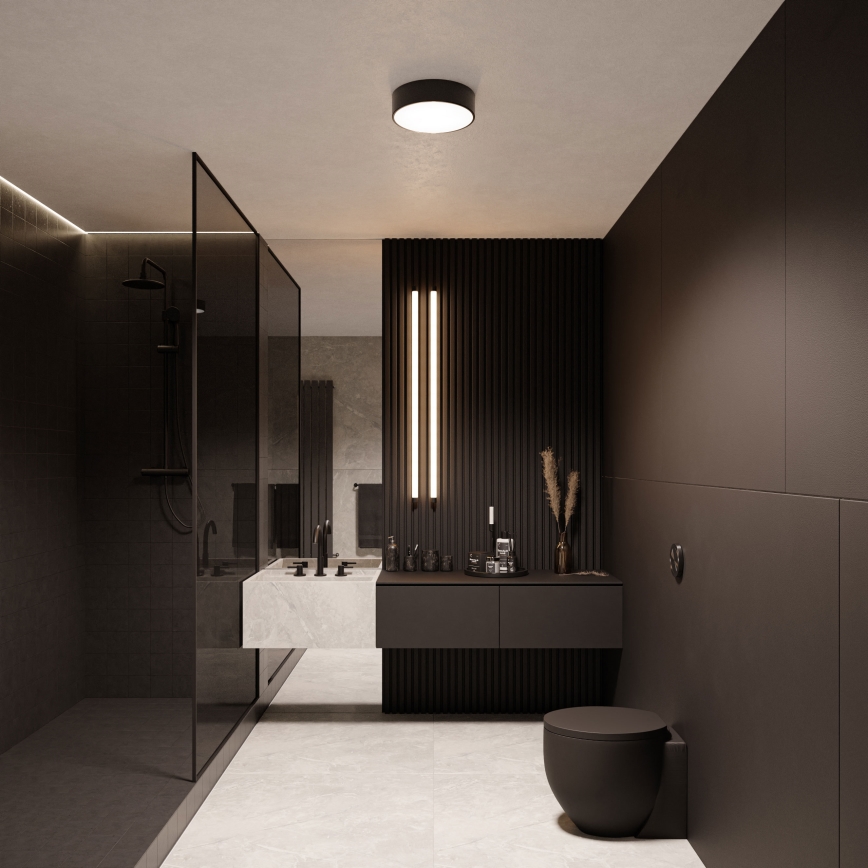 Badezimmer-Deckenleuchte mit Sensor CLEO 1xE27/24W/230V Ø 20 cm IP54 schwarz