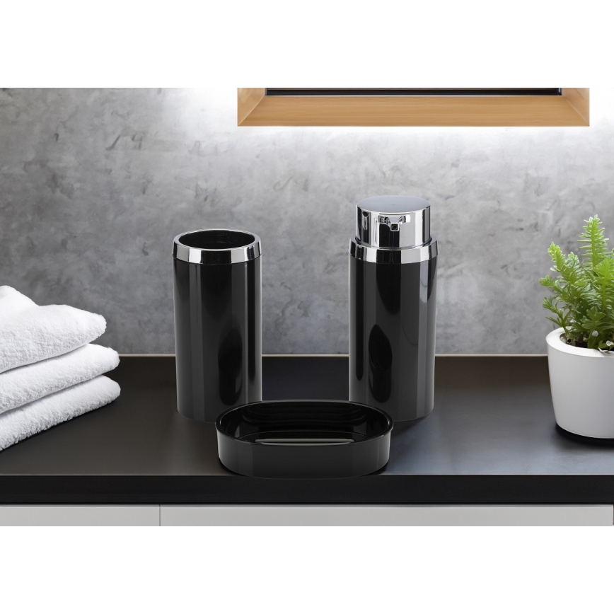 Badezimmer-Set CARMEN 5 Stk. schwarz/glänzendes Chrom