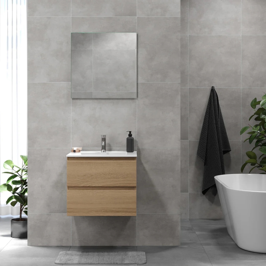 Badezimmerschrank mit Waschbecken CONOR 61 cm Eiche