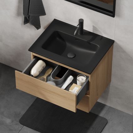 Badezimmerschrank mit Waschbecken CONOR 61 cm Eiche/Schwarz