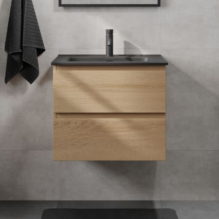 Badezimmerschrank mit Waschbecken CONOR 61 cm Eiche/Schwarz