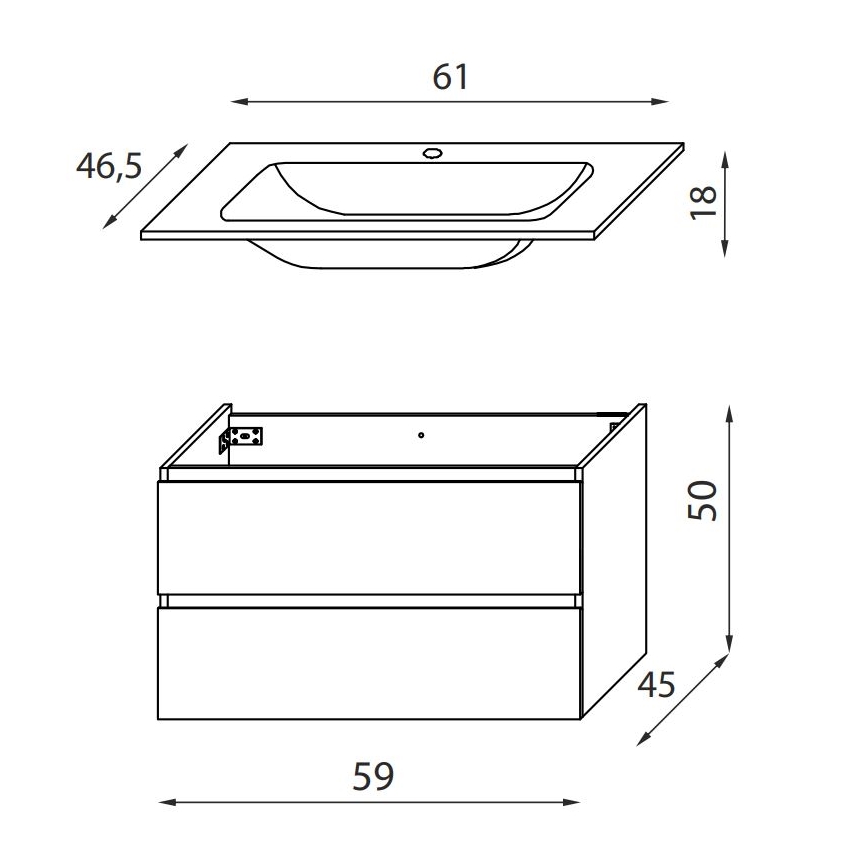 Badezimmerschrank mit Waschbecken CONOR 61 cm weiß
