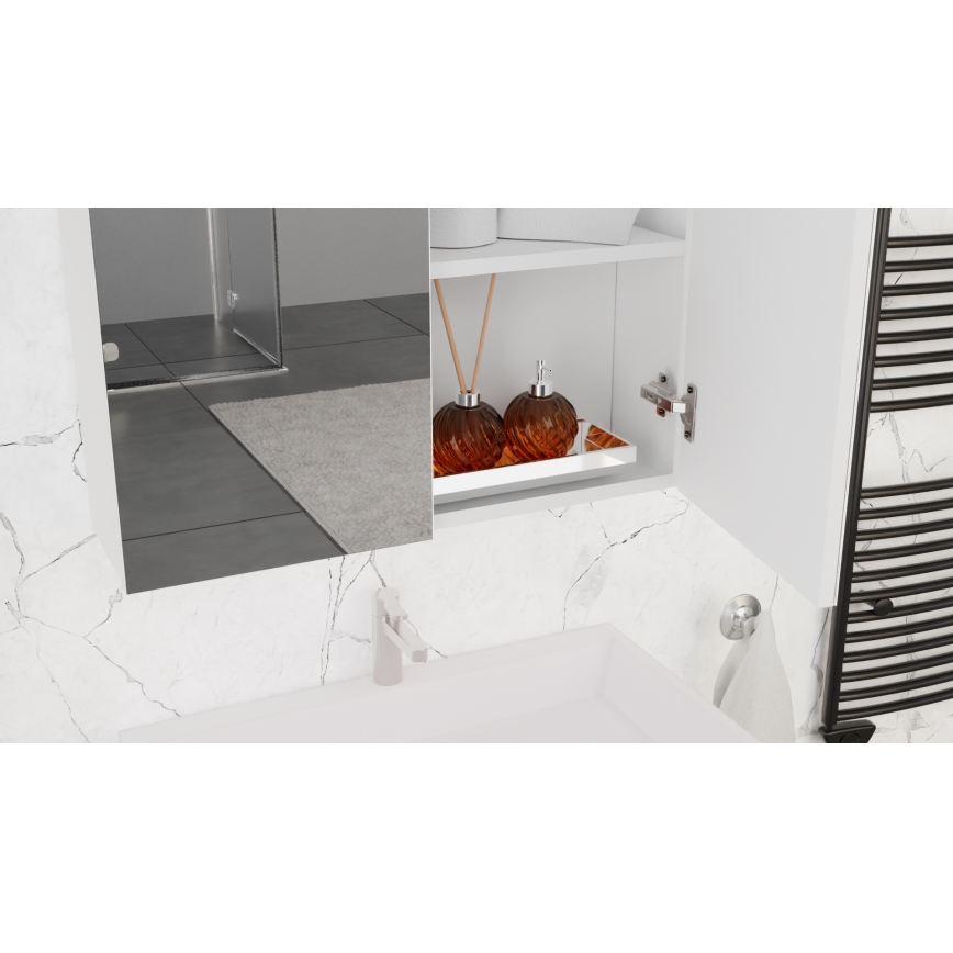 Badezimmerschrank mit Waschbecken KATE + Spiegelschrank + Hängeschrank weiß