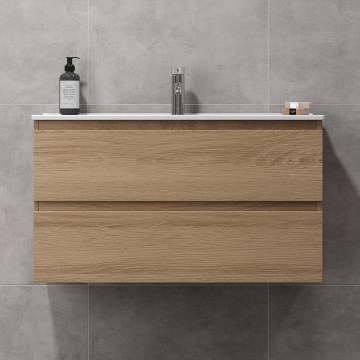 Badezimmerschrank mit Waschbecken KENWOOD, 91 cm, Eiche