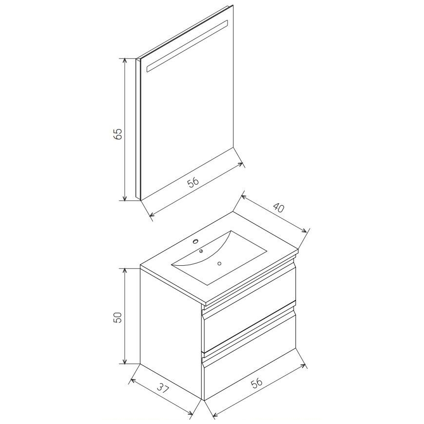 Badezimmerschrank mit Waschbecken VIGO + LED-Wandspiegel mit Hintergrundbeleuchtung LED/10W/230V IP44 grau