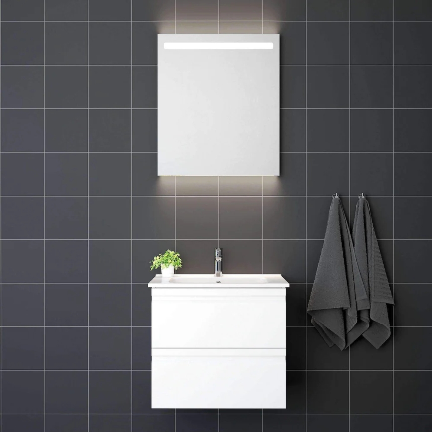 Badezimmerschrank mit Waschbecken VIGO + LED-Wandspiegel mit Hintergrundbeleuchtung LED/10W/230V IP44 weiß