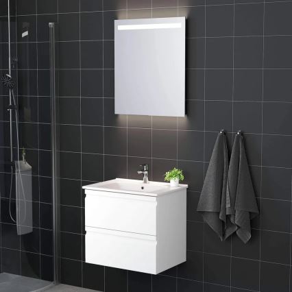 Badezimmerschrank mit Waschbecken VIGO + LED-Wandspiegel mit Hintergrundbeleuchtung LED/10W/230V IP44 weiß