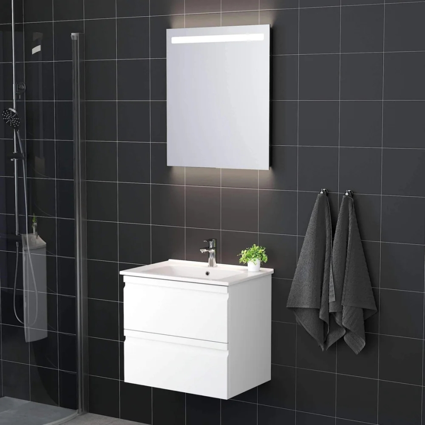 Badezimmerschrank mit Waschbecken VIGO + LED-Wandspiegel mit Hintergrundbeleuchtung LED/10W/230V IP44 weiß