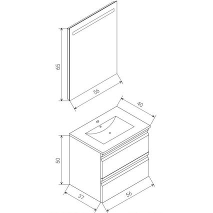 Badezimmerschrank mit Waschbecken VIGO + LED-Wandspiegel mit Hintergrundbeleuchtung LED/10W/230V IP44 weiß