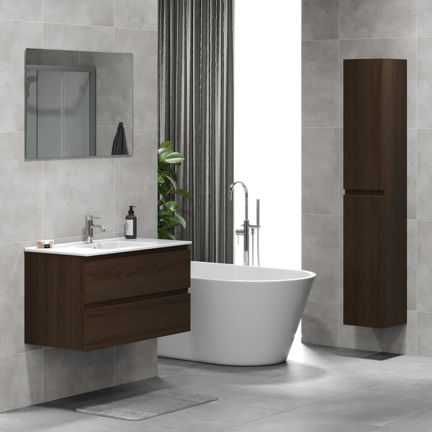 Badezimmerschrank mit Waschtisch HENRY 91 cm Nussbaum