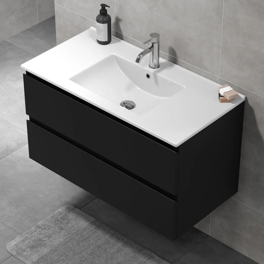 Badezimmerschrank mit Waschtisch HENRY 91 cm, schwarz