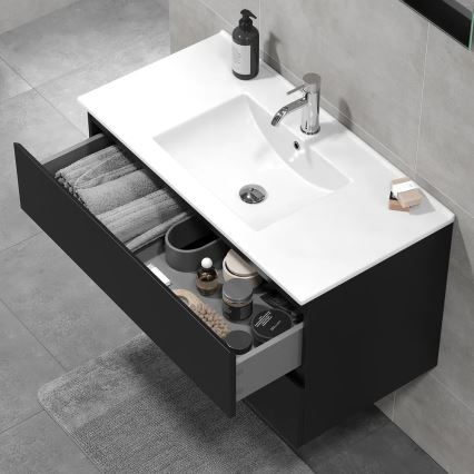 Badezimmerschrank mit Waschtisch HENRY 91 cm, schwarz