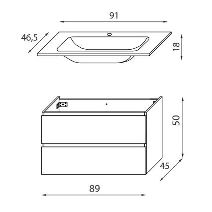 Badezimmerschrank mit Waschtisch HENRY 91 cm, schwarz