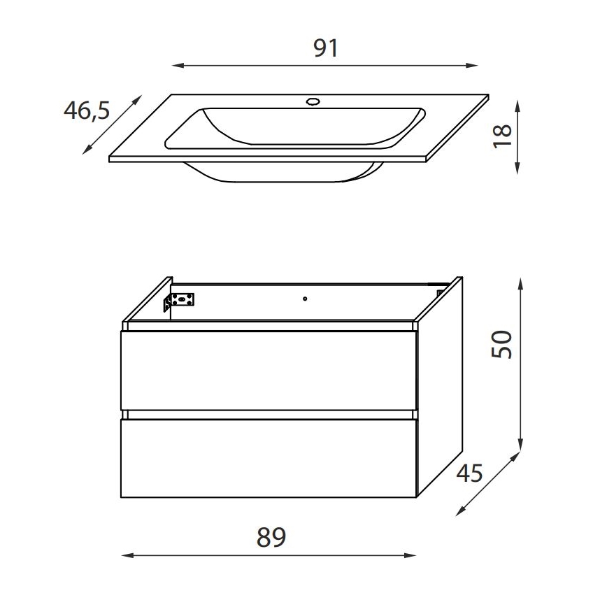 Badezimmerschrank mit Waschtisch HENRY 91 cm, schwarz