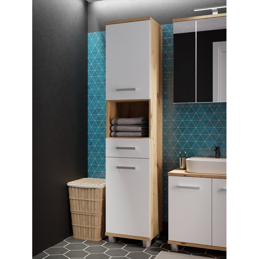 Badezimmerschrank VENOM Weiß/Artisan-Eiche