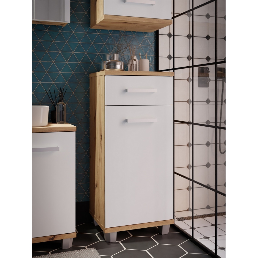 Badezimmerschrank VENOM, Weiß/Eiche Artisan