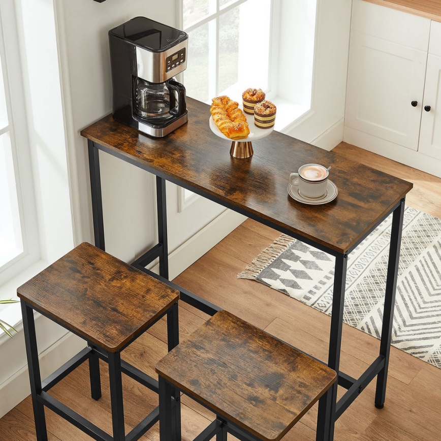 Bar-Set: Bartisch mit 2 Barhockern BARTIS, braun/schwarz