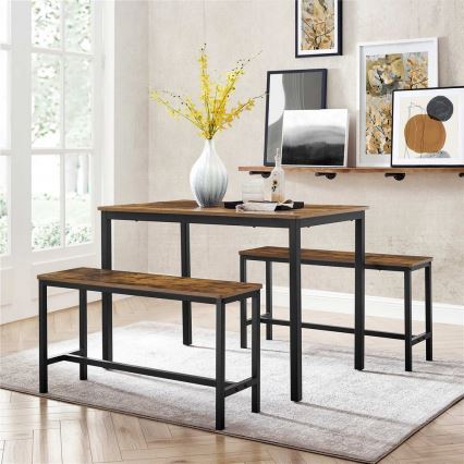 Bar-Set: Bartisch mit 2 Sitzbänken TREVOR, braun/schwarz