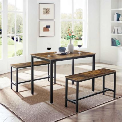 Bar-Set: Bartisch mit 2 Sitzbänken TREVOR, braun/schwarz