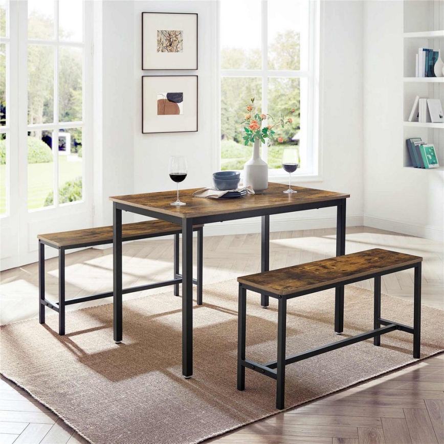 Bar-Set: Bartisch mit 2 Sitzbänken TREVOR, braun/schwarz