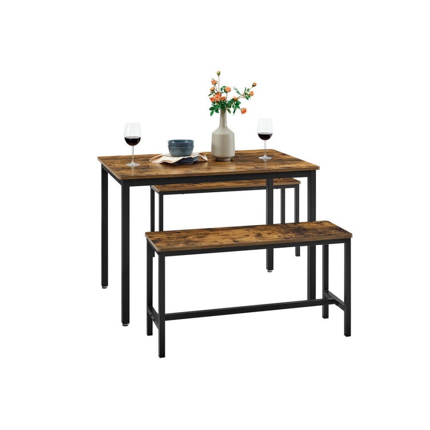 Bar-Set: Bartisch mit 2 Sitzbänken TREVOR, braun/schwarz