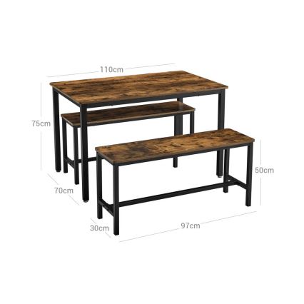 Bar-Set: Bartisch mit 2 Sitzbänken TREVOR, braun/schwarz