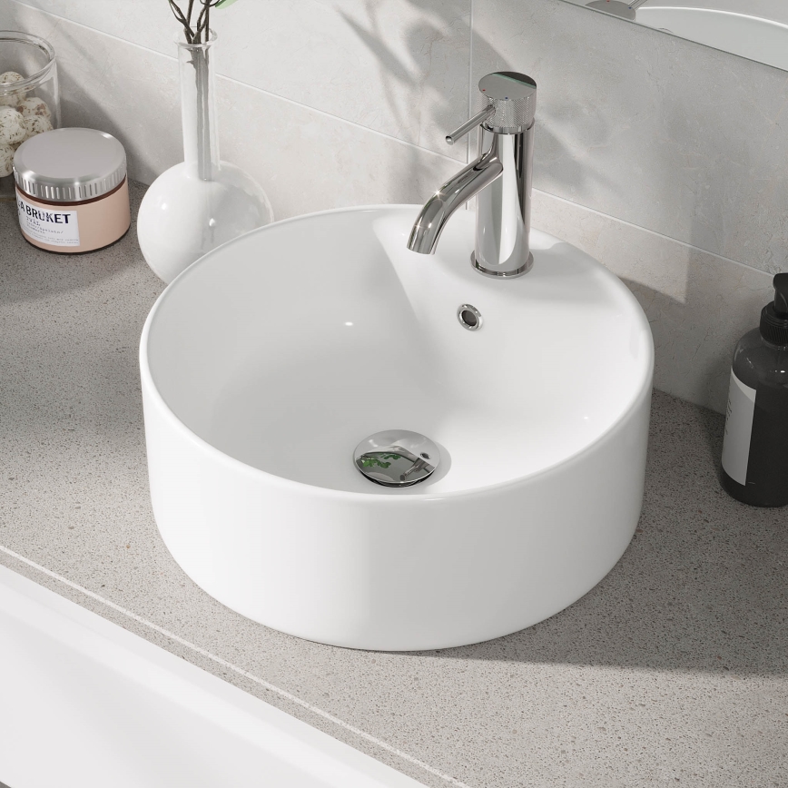 BATH DELUXE 06-038-09-11-00 - Aufsatzwaschbecken VIKEDAL Ø 38 cm Keramik/weiß