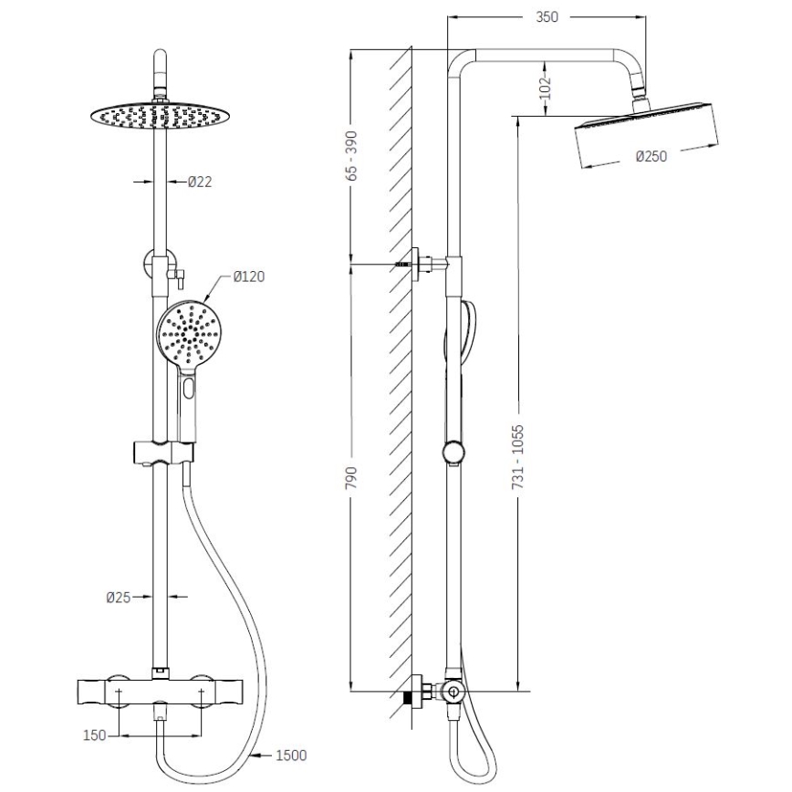 BATH DELUXE 31-120-05-70-00 - Duschset mit Thermostat-Armatur DRAGOR gebürsteter Messing