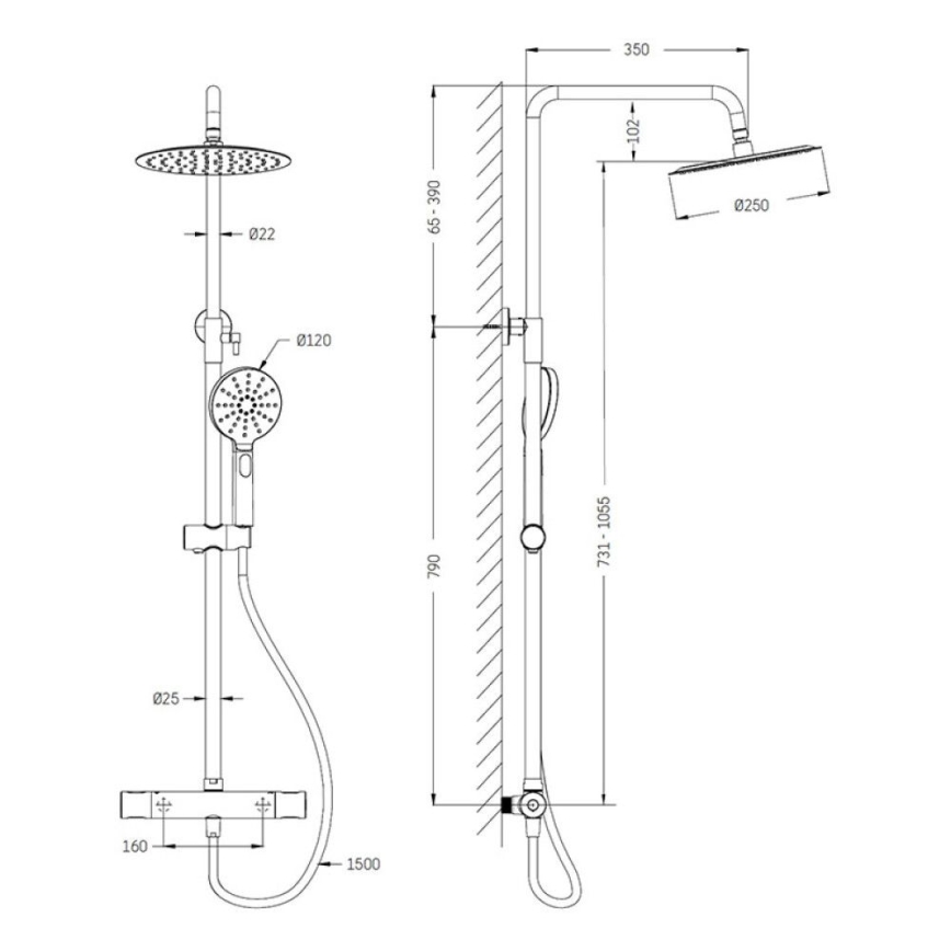 BATH DELUXE 31-120-07-64-00 - Duschset mit Thermostat-Armatur DRAGOR, glänzendes Messing