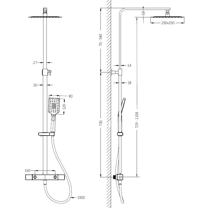 BATH DELUXE 31-120-08-02-00 - Duschset mit thermostatischem Mischbatterie NAESBY glänzendes Messing