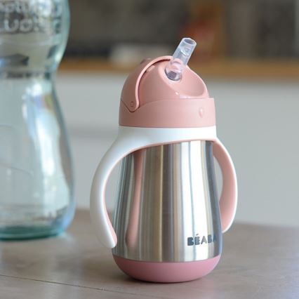 Beaba - Thermo-Isolierbecher mit Strohhalm 250 ml rosa