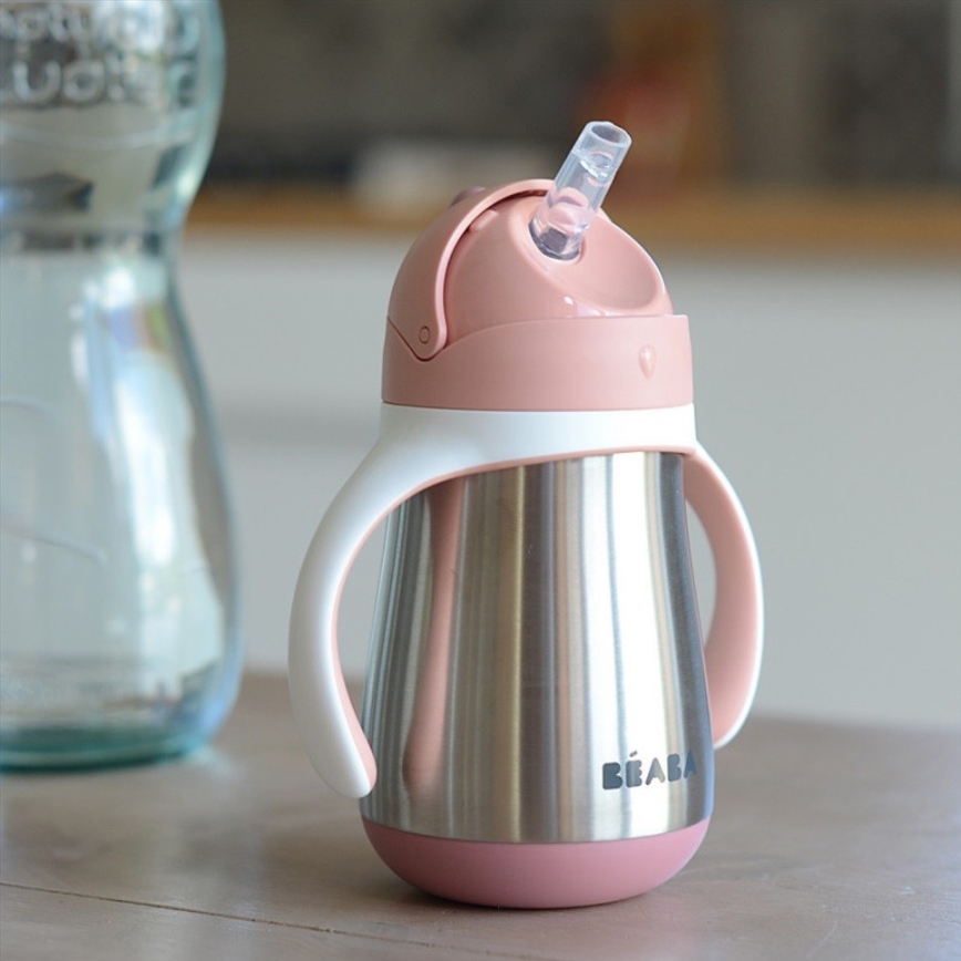 Beaba - Thermo-Isolierbecher mit Strohhalm 250 ml rosa