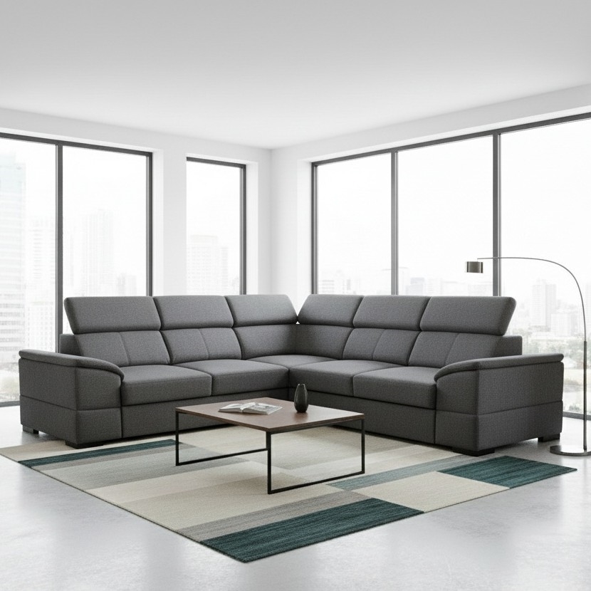 Beidseitig montierbares Ecksofa mit Schlaffunktion und Stauraum GRANADA dunkelgrau