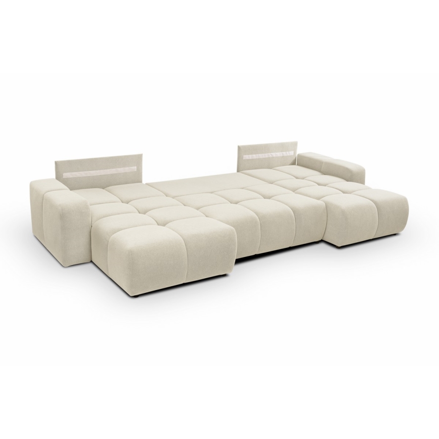 Ausziehbare Polstersitzgarnitur mit Stauraum in U-Form ALMADA beige