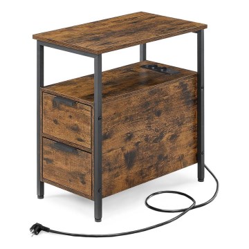 Beistelltisch ROD mit integrierten Steckdosen und USB-Anschlüssen, braun/schwarz