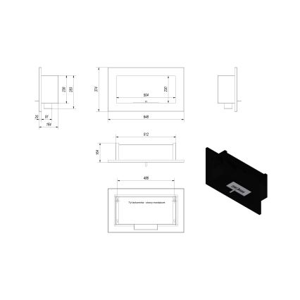 Kratki - Eingebauter BIO-Kamin 37,4x64,8 cm 1 kW schwarz