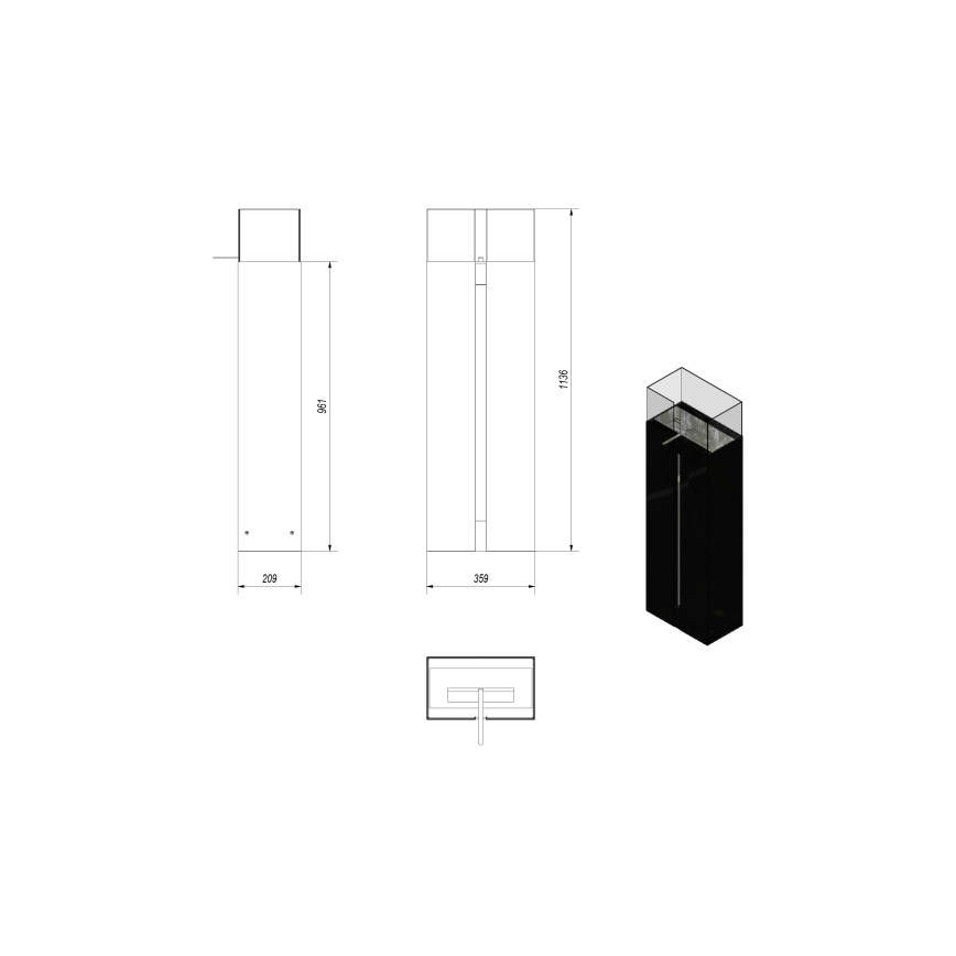 Kratki - BIO-Kamin 113,6x35,9 cm 2 kW schwarz